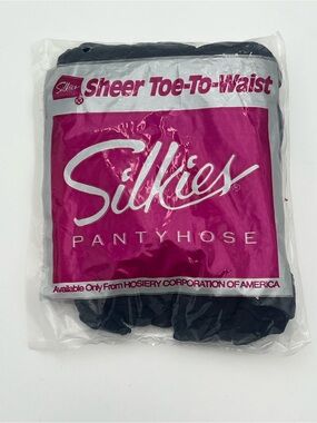Vintage 90s Silkies Sheer toe-To-Waist Pantyhose 837/438 Large Navy NIP